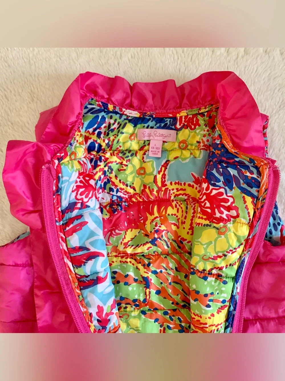 Lilly Pulitzer Girl Pink Puffer Vest jacket Large 8-10 EUC